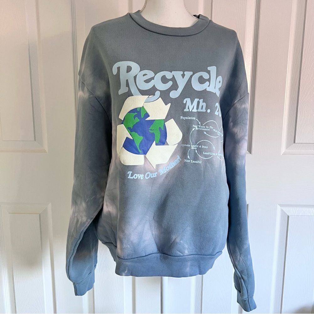 Madhappy Limited Edition Recycle Earth Day Fleece Crewneck Hand Dye Blue Medium